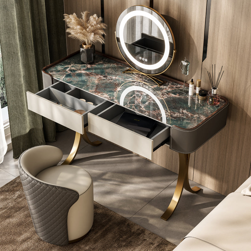 Dresser Makeup Counter With 2 Storage Drawers and Stool for Bedroom