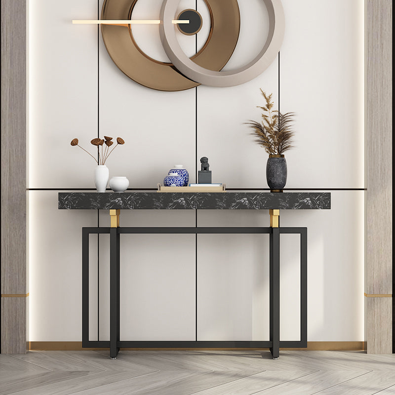 Glam Marble Rectangle Stain Resistant Console Table in Black/white