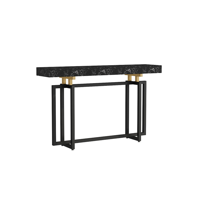Glam Marble Rectangle Stain Resistant Console Table in Black/white