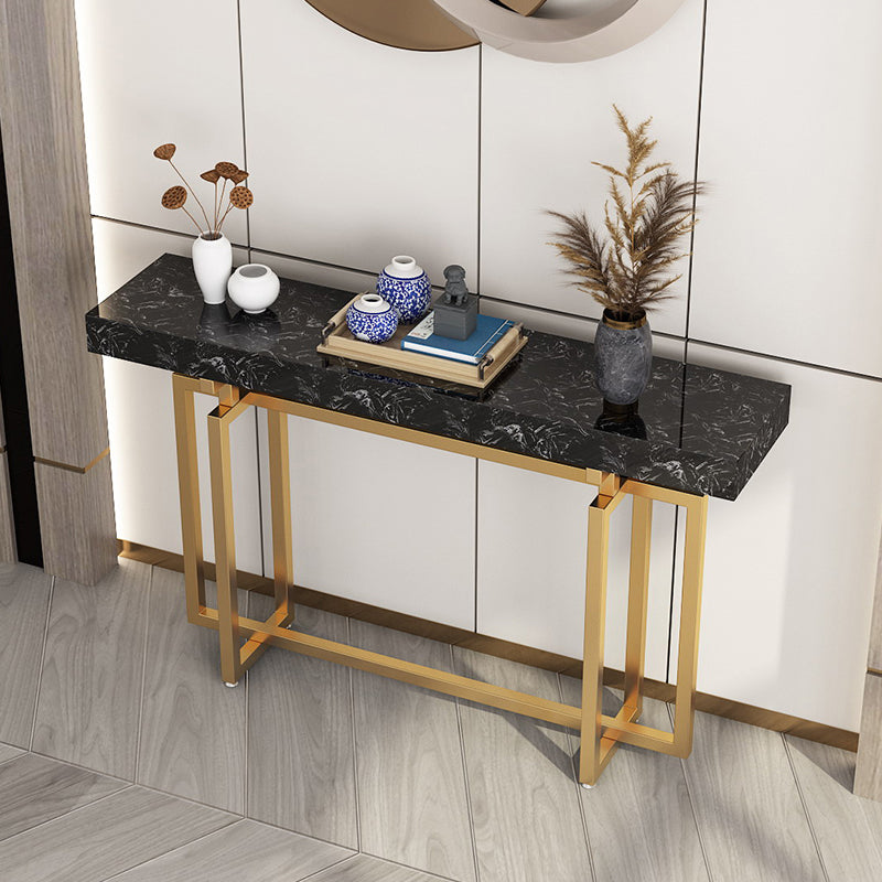 Glam Marble Rectangle Stain Resistant Console Table in Black/white
