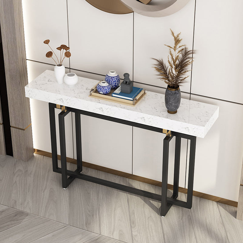Glam Marble Rectangle Stain Resistant Console Table in Black/white