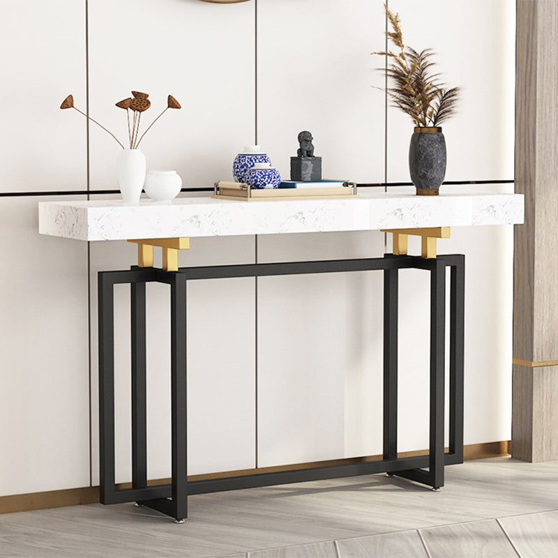 Glam Marble Rectangle Stain Resistant Console Table in Black/white