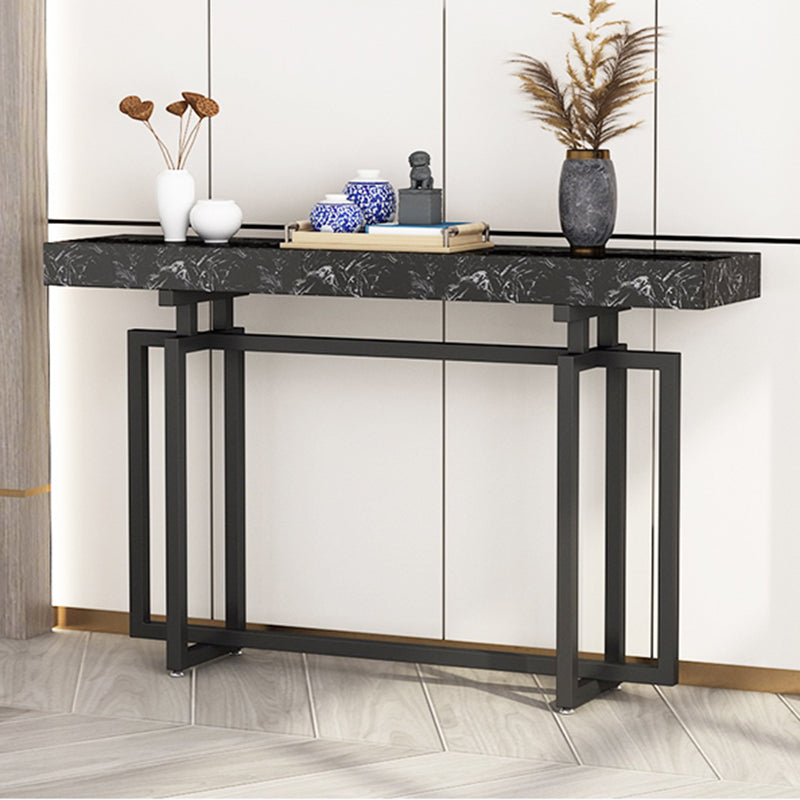 Glam Marble Rectangle Stain Resistant Console Table in Black/white