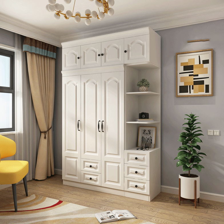 Contemporary White Wardrobe Cabinet Engineered Wood Storage Cabinet