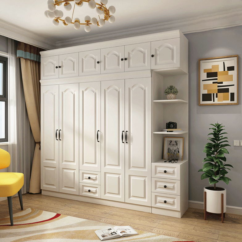 Contemporary White Wardrobe Cabinet Engineered Wood Storage Cabinet