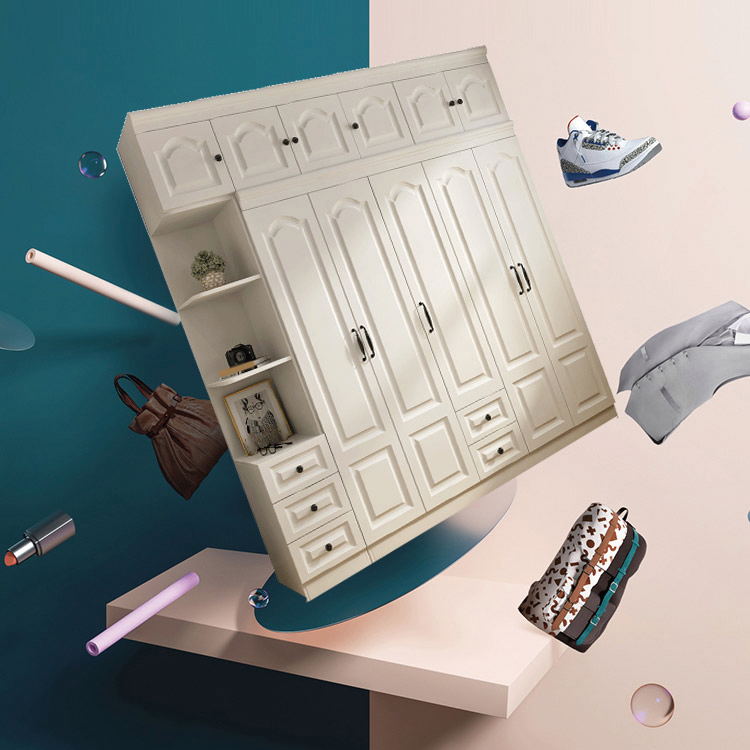 Contemporary White Wardrobe Cabinet Engineered Wood Storage Cabinet