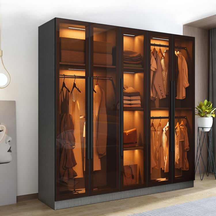Glass and Wood Wardrobe Cabinet Contemporary Wardrobe Closet