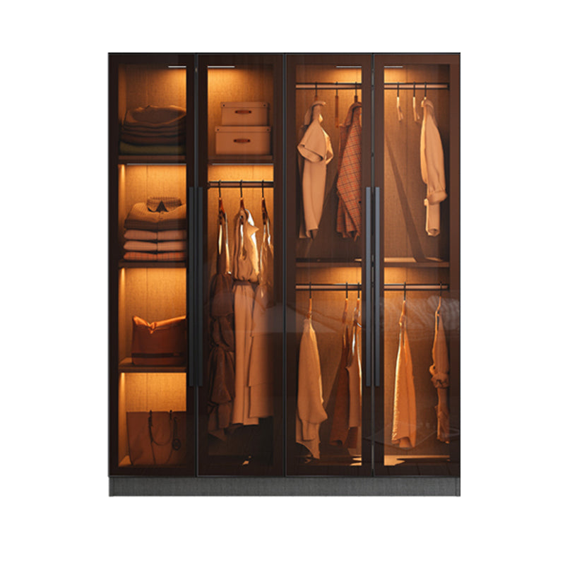 Glass and Wood Wardrobe Cabinet Contemporary Wardrobe Closet