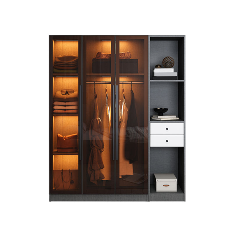 Glass and Wood Wardrobe Cabinet Contemporary Wardrobe Closet