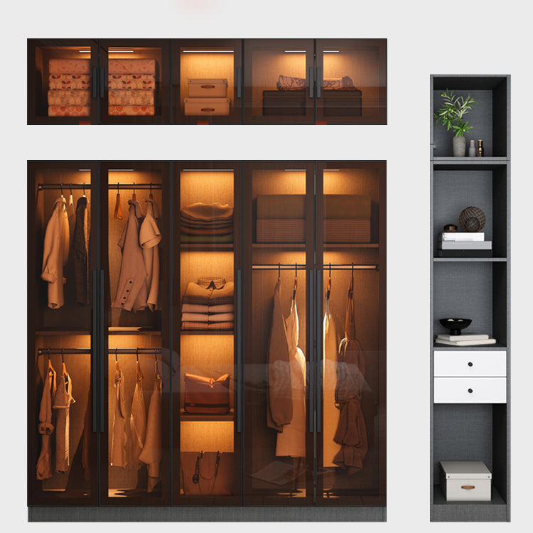 Glass and Wood Wardrobe Cabinet Contemporary Wardrobe Closet