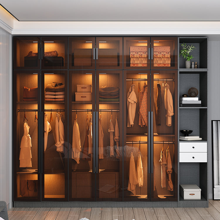 Glass and Wood Wardrobe Cabinet Contemporary Wardrobe Closet