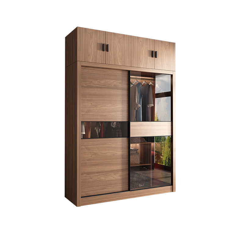Brown Wardrobe Closet Engineered Wood Storage Cabinet for Bedroom