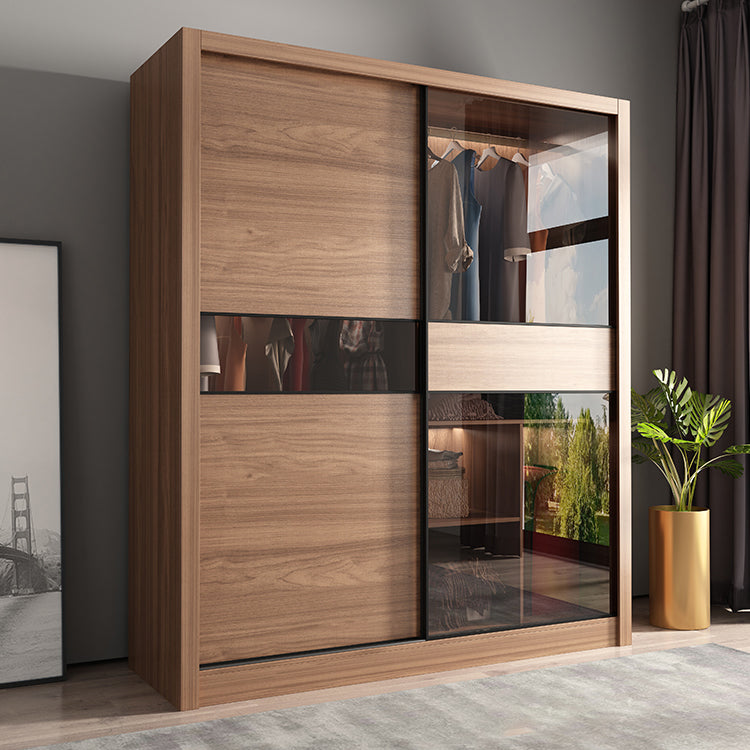 Brown Wardrobe Closet Engineered Wood Storage Cabinet for Bedroom