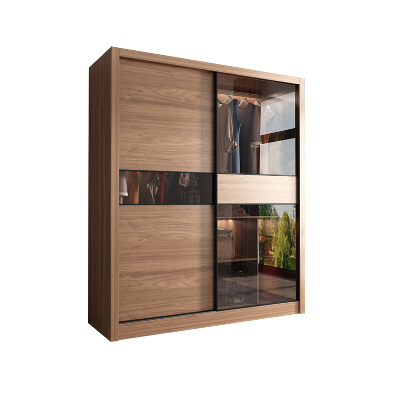 Brown Wardrobe Closet Engineered Wood Storage Cabinet for Bedroom
