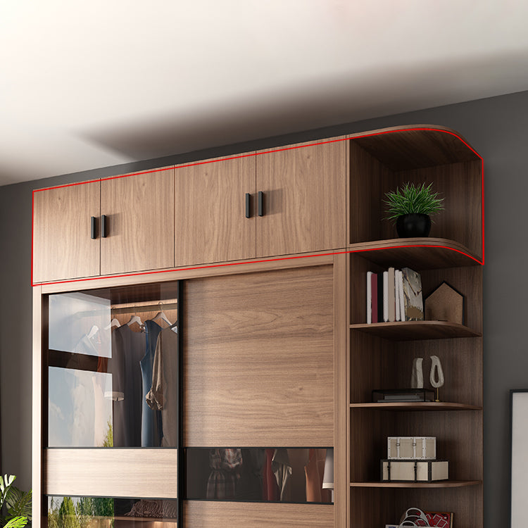 Brown Wardrobe Closet Engineered Wood Storage Cabinet for Bedroom