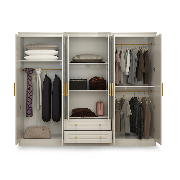 Contemporary White Storage Cabinet Hinged Door Cabinet with Drawers