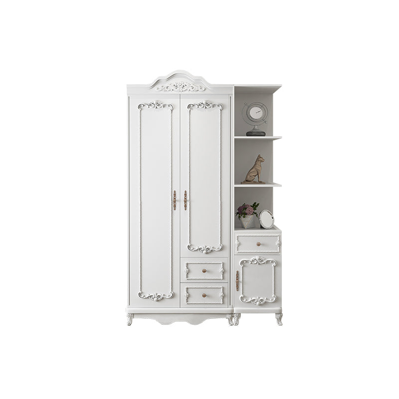 French Country White Wardrobe for Bedroom Manufactured Wood Cabinet with Drawers