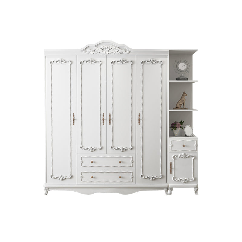 French Country White Wardrobe for Bedroom Manufactured Wood Cabinet with Drawers