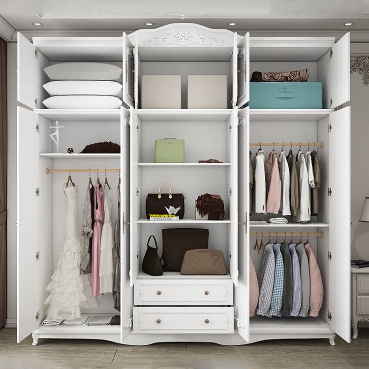 French Country White Wardrobe for Bedroom Manufactured Wood Cabinet with Drawers