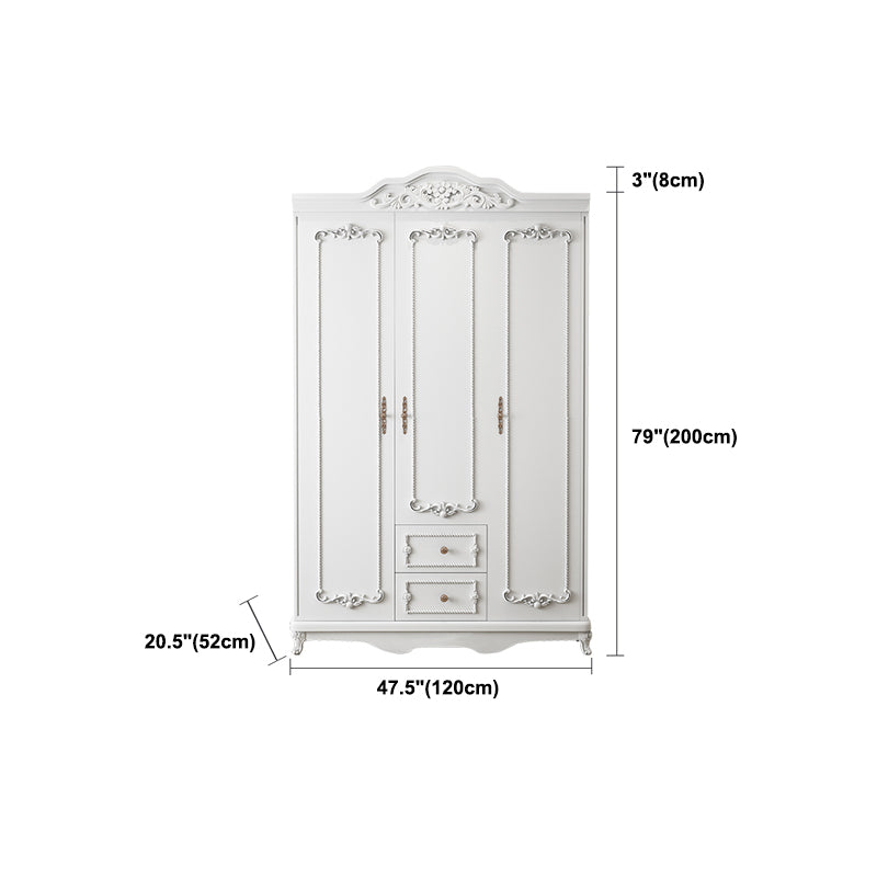 French Country White Wardrobe for Bedroom Manufactured Wood Cabinet with Drawers