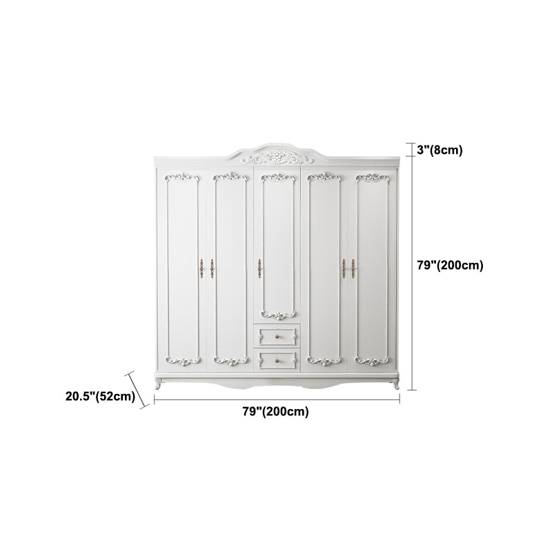 French Country White Wardrobe for Bedroom Manufactured Wood Cabinet with Drawers