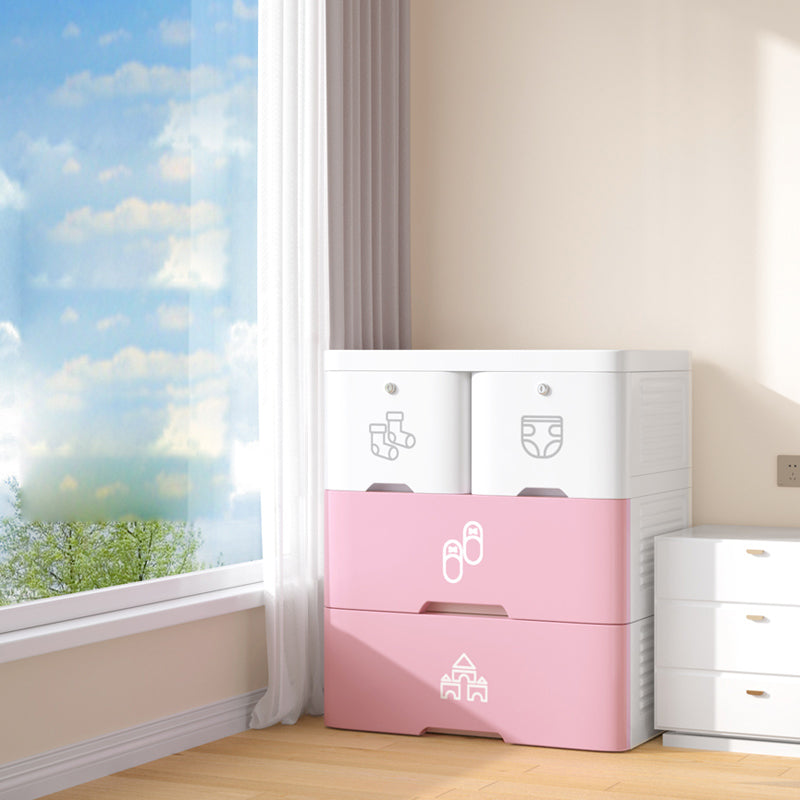 Pink and Blue Non-Hanging Armoire Modern Plastic Storage Cabinet with Drawers
