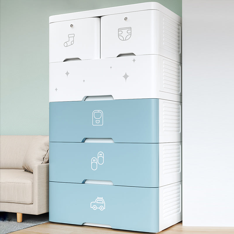 Pink and Blue Non-Hanging Armoire Modern Plastic Storage Cabinet with Drawers