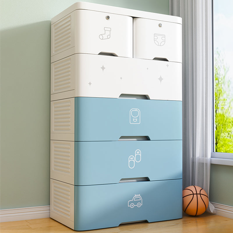 Pink and Blue Non-Hanging Armoire Modern Plastic Storage Cabinet with Drawers