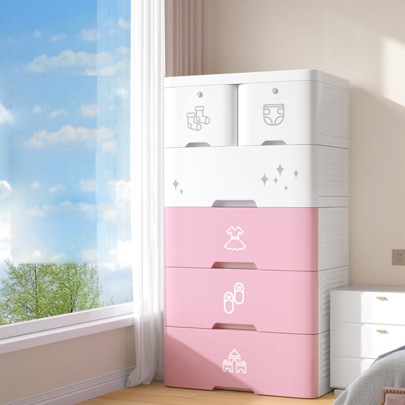 Pink and Blue Non-Hanging Armoire Modern Plastic Storage Cabinet with Drawers