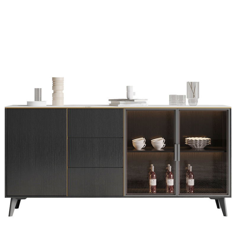 Rectangle Sintered Stone Sideboard Glam Storage Cabinet with Drawers and Doors