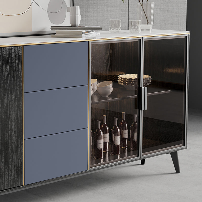 Rectangle Sintered Stone Sideboard Glam Storage Cabinet with Drawers and Doors