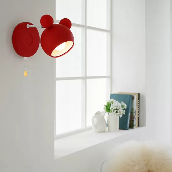 Macaron Mouse Wall Light with Pull Chain 1 Head Metal Sconce Light for Study Room