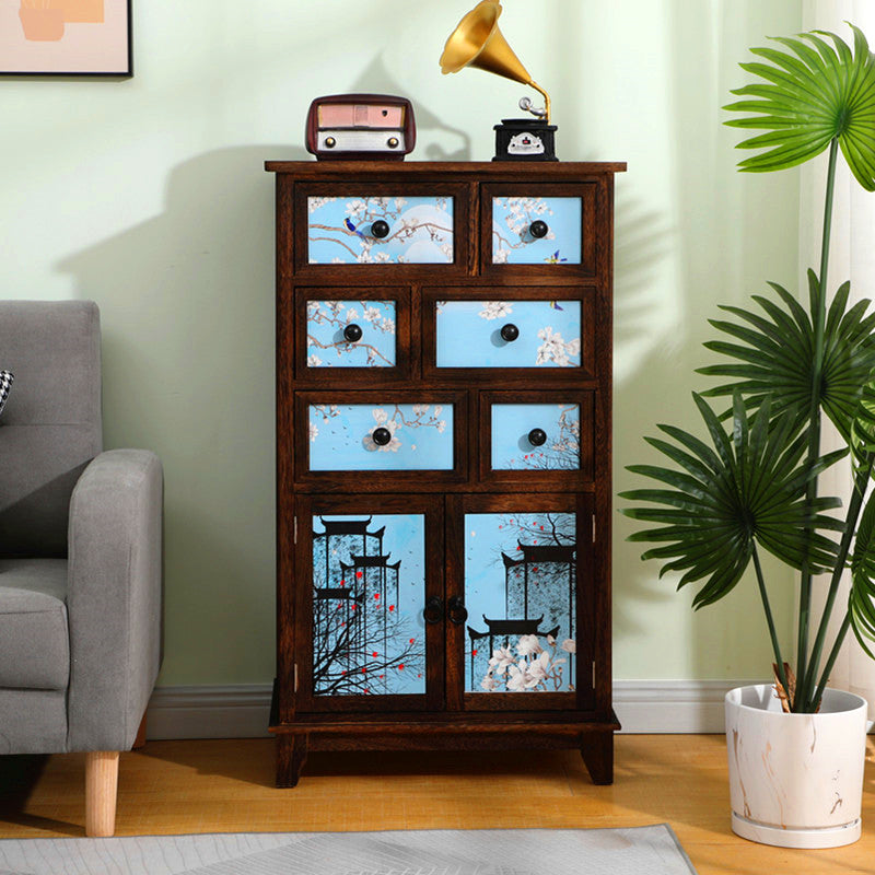 Modern Wooden Combo Dresser Bedside Vertical Storage Chest with Drawers and Doors