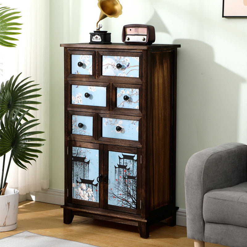 Modern Wooden Combo Dresser Bedside Vertical Storage Chest with Drawers and Doors