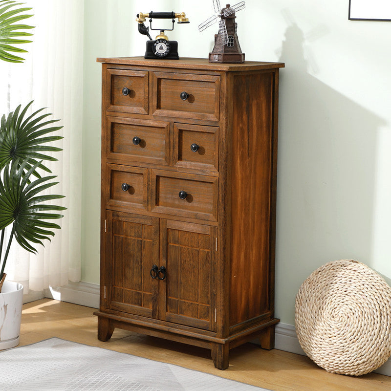 Modern Wooden Combo Dresser Bedside Vertical Storage Chest with Drawers and Doors
