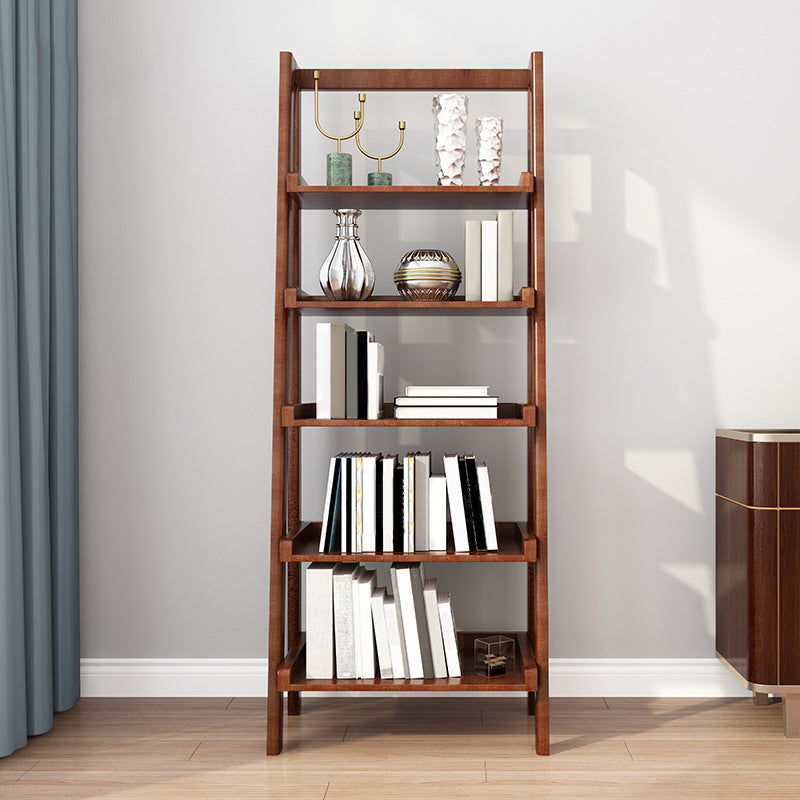 Modern Style Bookcase Rubber Wood Open Back Ladder Bookshelf for Home Office