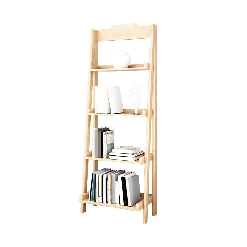 Modern Style Bookcase Rubber Wood Open Back Ladder Bookshelf for Home Office