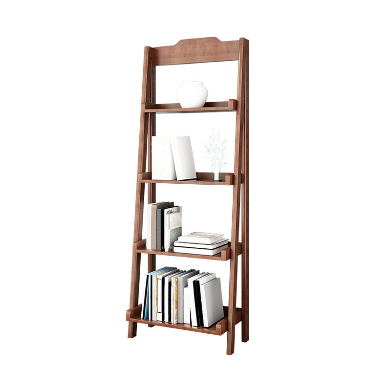 Modern Style Bookcase Rubber Wood Open Back Ladder Bookshelf for Home Office