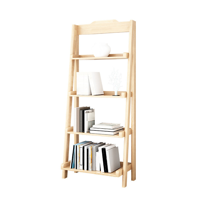 Modern Style Bookcase Rubber Wood Open Back Ladder Bookshelf for Home Office