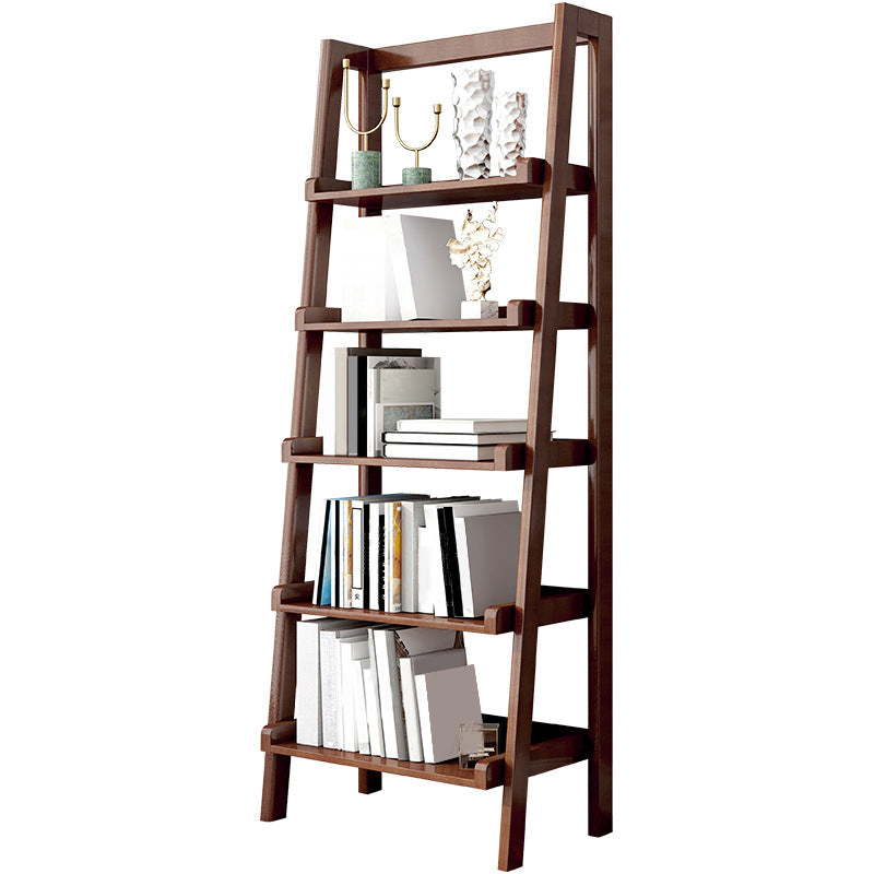Modern Style Bookcase Rubber Wood Open Back Ladder Bookshelf for Home Office