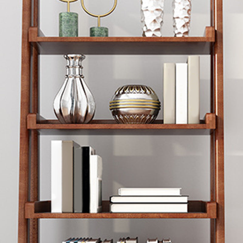 Modern Style Bookcase Rubber Wood Open Back Ladder Bookshelf for Home Office