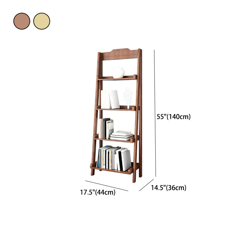 Modern Style Bookcase Rubber Wood Open Back Ladder Bookshelf for Home Office