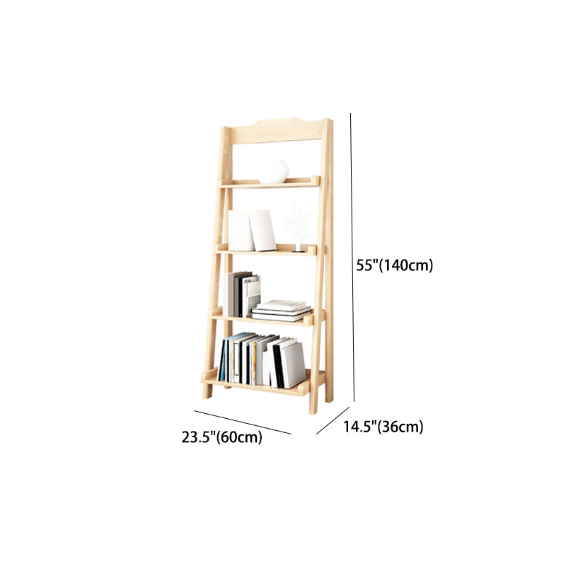 Modern Style Bookcase Rubber Wood Open Back Ladder Bookshelf for Home Office