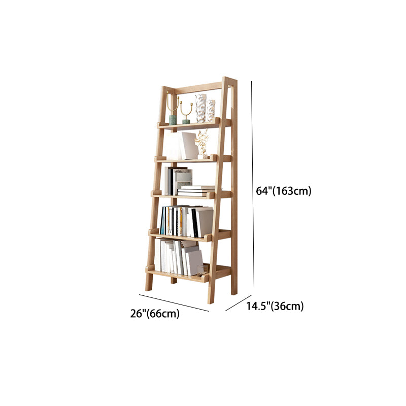 Modern Style Bookcase Rubber Wood Open Back Ladder Bookshelf for Home Office