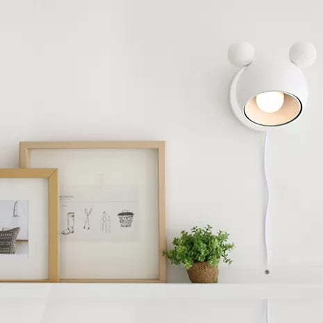Macaron Mouse Wall Light with Pull Chain 1 Head Metal Sconce Light for Study Room
