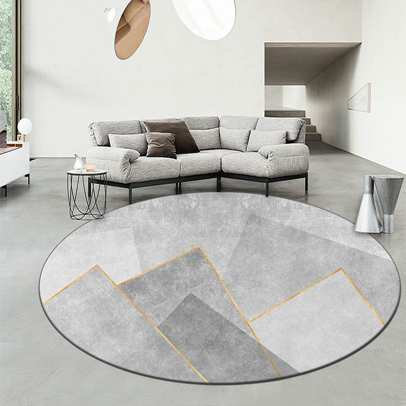 Round Graphic Print Rug Polyester Casual Carpet Pet Friendly Area Rug for Living Room