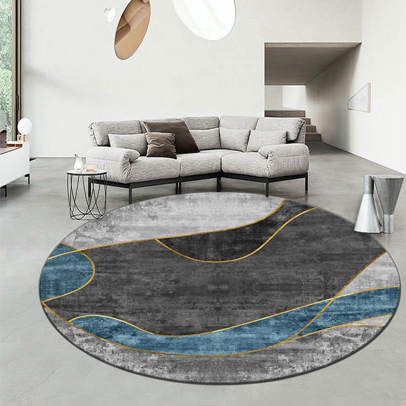 Round Graphic Print Rug Polyester Casual Carpet Pet Friendly Area Rug for Living Room