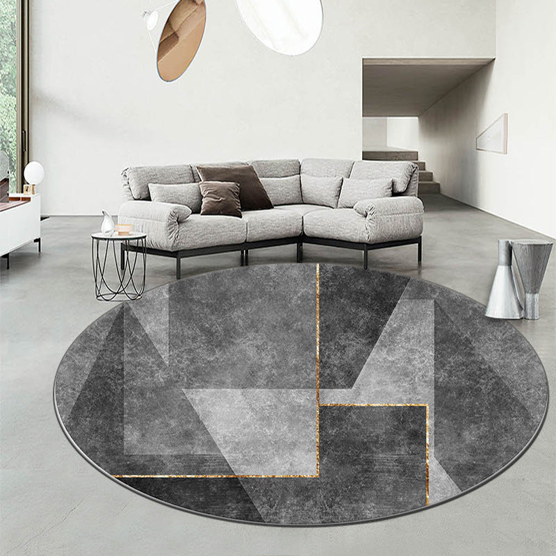 Round Graphic Print Rug Polyester Casual Carpet Pet Friendly Area Rug for Living Room