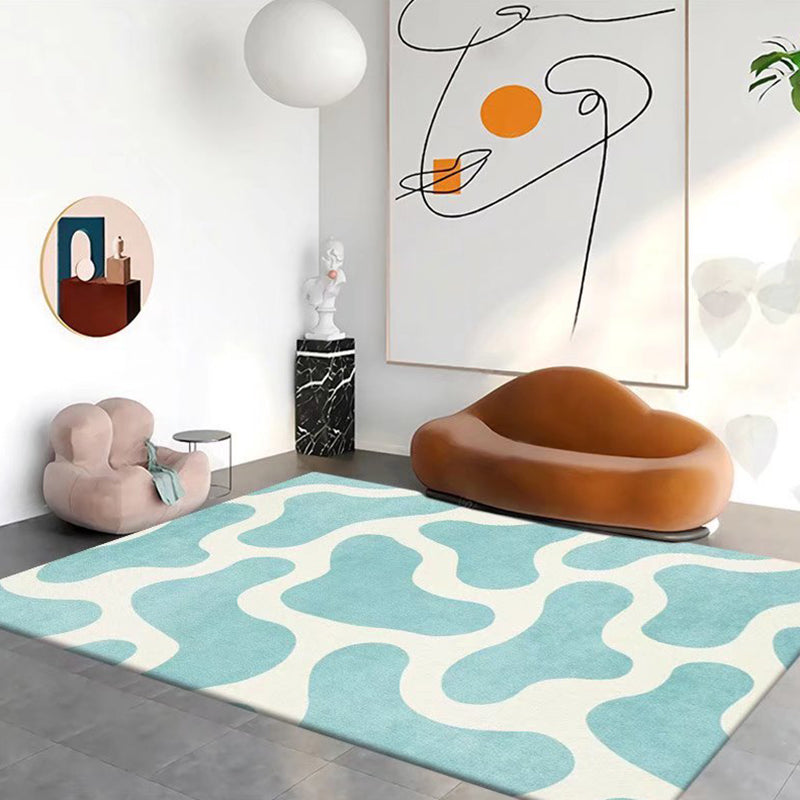 Blue Modern Rug Polyester Check Pattern Rug Stain Resistant Rug for Sitting Room