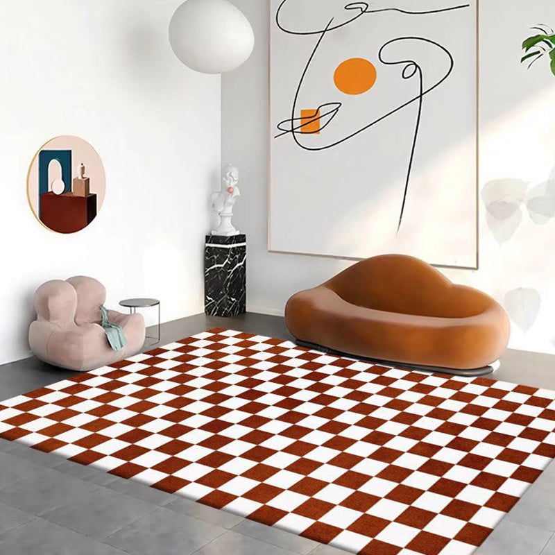 Blue Modern Rug Polyester Check Pattern Rug Stain Resistant Rug for Sitting Room